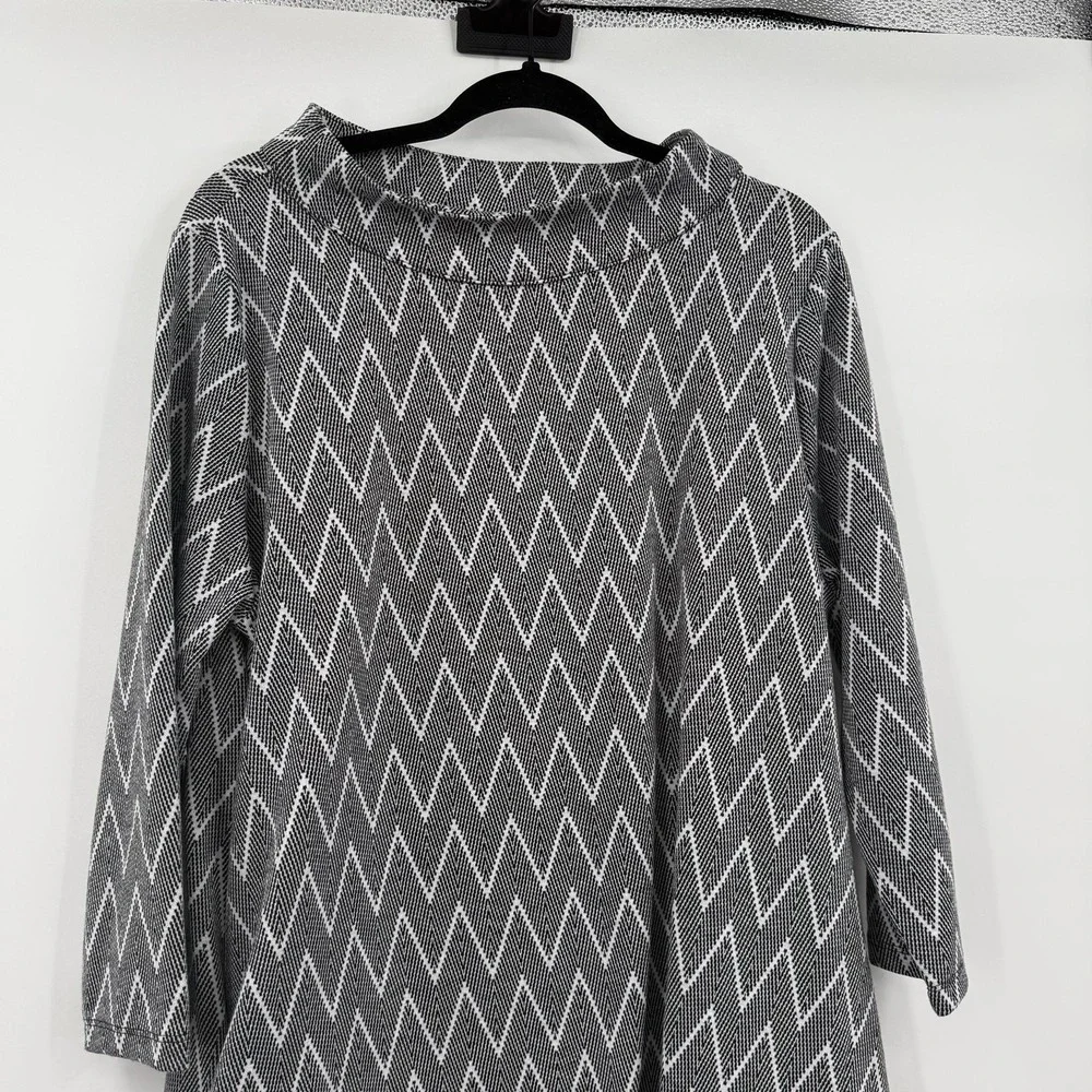 Calessa Tunic Shirt Top Womens XL Black Geometric Cowl Neck 3/4 Sleeve Knit